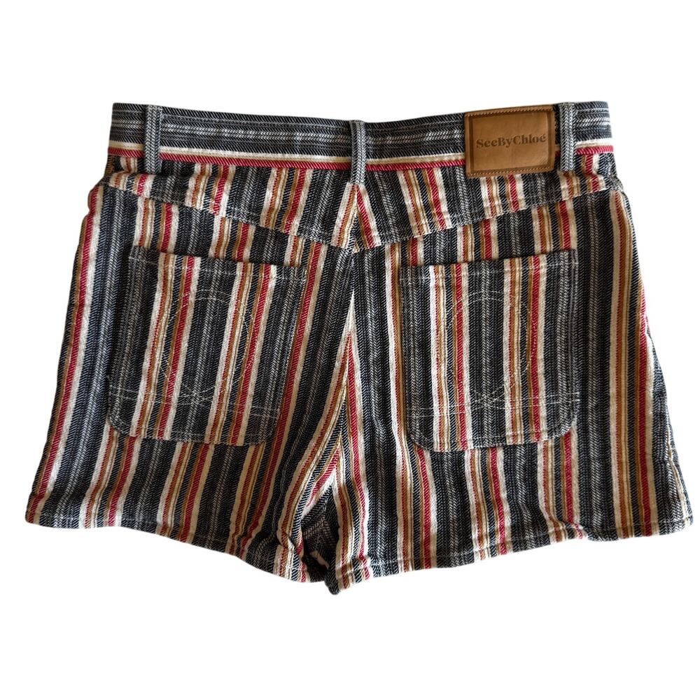 See By Chloe Jacquard Stripe Cotton Denim Shorts EU 40 Boho Retro Festival Indie - Picture 6 of 16